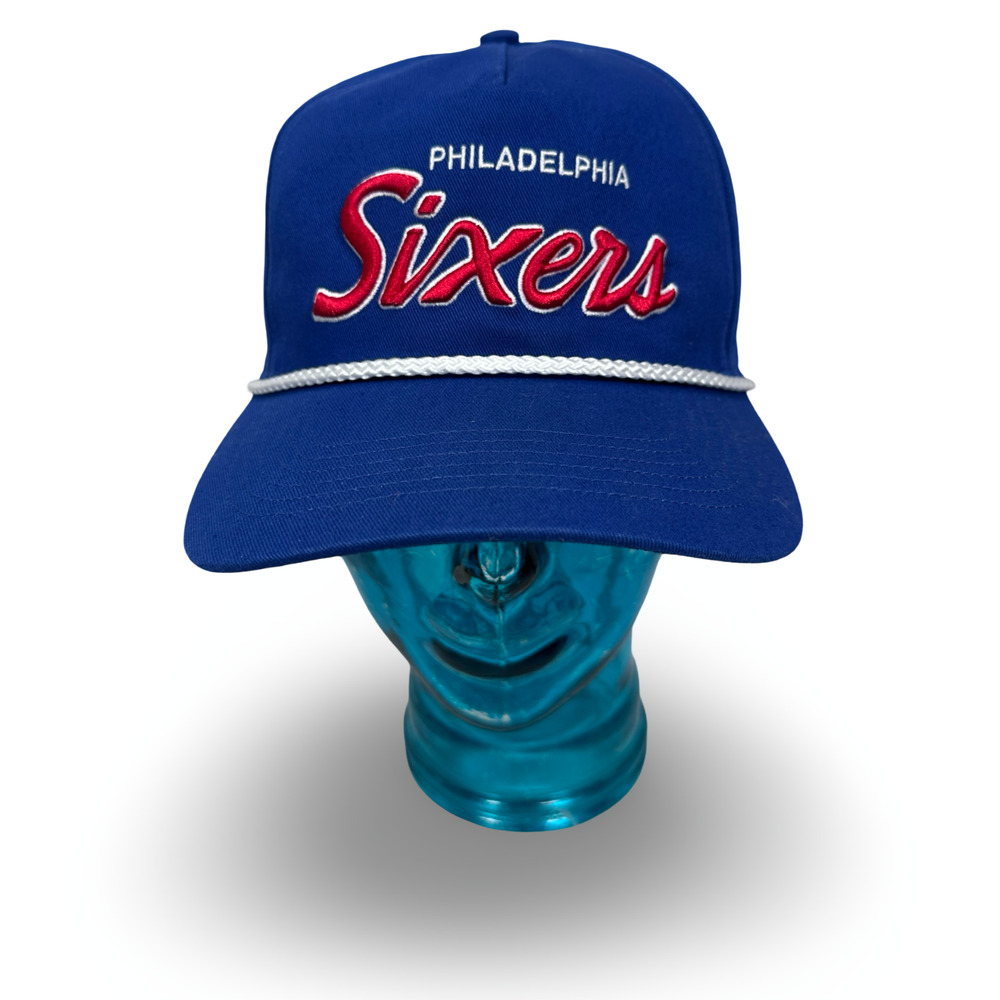 Philadelphia 76ers Script SnapBack Hat Blue Retro Throwback Rope Sixers 47 Brand